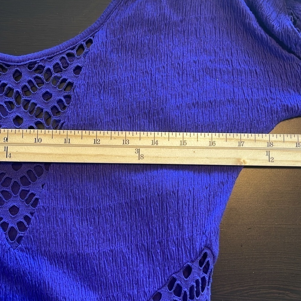 FREE PEOPLE To The Point Dress Size S Purple 3/4 Sleeve Crochet Panels Lined EUC - Picture 10 of 12